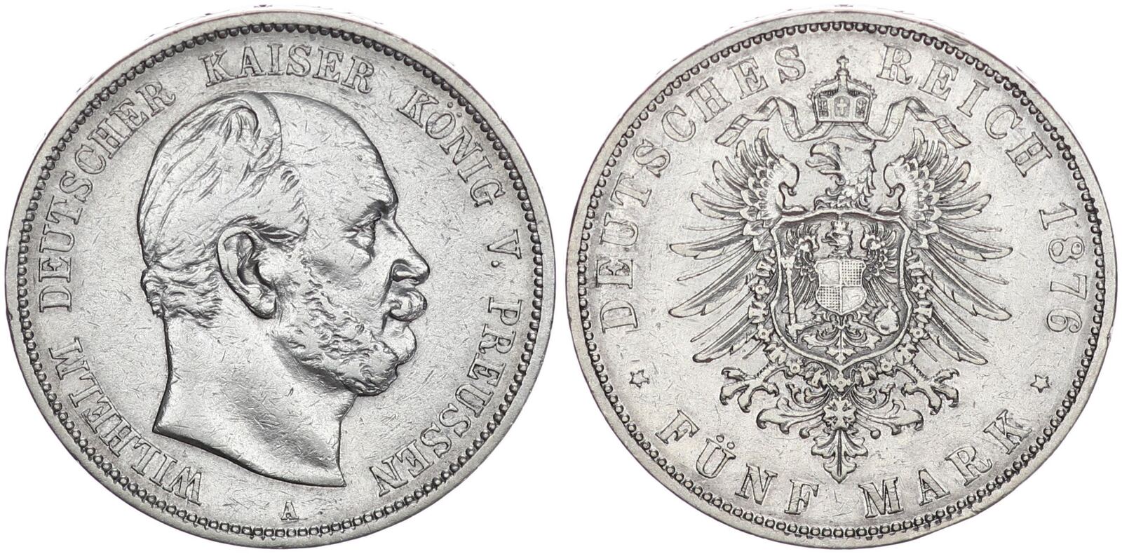 Preußen Deutsches Kaiserreich 5 Mark 1876 A Kaiser Wilhelm I ss+ MA