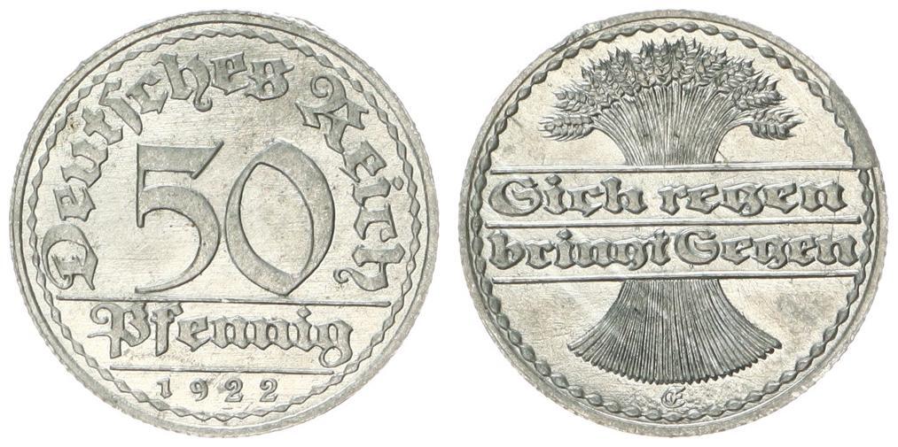 Deutschland / Weimar Weimar 50 Pfennig 1922 E Prfr. - St | MA-Shops