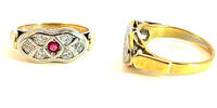 585 Gold Ring mit Rubin und Diamanten 6,17g Ringgröße 60 -