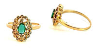Europa 585 Gold Ring mit Smaragd und Diamanten , Ringgröße 60 -