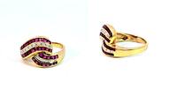 750 Gold Ring mit Diamanten, und Rubin Ringgröße 52-53 -