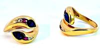 750 Gold Ring mit Diamanten, Rubinen und Saphiren, Ringgröße 55 -