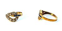 585 Gold Ring mit Zirkonen und blauen Steinen, Ringgröße 57 -