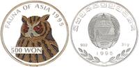 Nordkorea 500 Won 1 Unze Silber - Eule - Farbmünze - Feinsilber 999 -