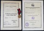 3. Reich Konvolut Medaille z. Er. 1. Oktober 1938, Brevet, Staatsangehörigkeitsausweis -
