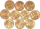 Großbritannien 10x 1 Sovereign Gold, Anlegerposten! -