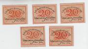 Deutschland 5x 20 Pfennig-Schein Lübeck -