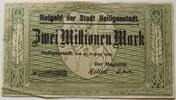 Heiligenstadt, Provinz Sachsen/Thüringen 2 Millionen Mark Stadt, Ktz 5-stellig, Rückseite links und rechts Text, Notgeld -