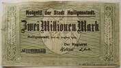 Heiligenstadt, Provinz Sachsen/Thüringen 2 Millionen Mark Stadt, Ktz 5-stellig, Rückseite links und rechts Text, Notgeld -