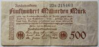 Deutsches Reich 500 Milliarden Mark FZ: schwarz, Ktz 6-stellig schwarz, FZ: K -