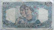 1000 Francs 31.5.1945 Frankreich  minimale Einrisse, minimale Flecke, stark gebraucht-gebraucht