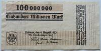 Thüringen, Landesregierung, Weimar 100 Millionen Mark Wz. verflochtene Wellenbänder, Serie C, Bauhaus, Entwurf Herbert Bayer -