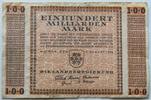 Thüringen, Landesregierung, Weimar 100 Milliarden Mark Wz. verflochtene Wellenbänder, Serie C, Bauhaus, Entwurf Herbert Bayer -