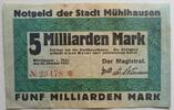 Mühlhausen, Thüringen 5 Milliarden Mark Stadt, Notgeld -