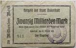 Duderstadt, Eichsfeld, Provinz Sachsen 20 Milliarden Mark Stadt, Notgeld, Ktz 5,5 mm -