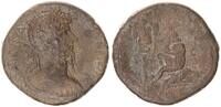 Antike / Römische Kaiserzeit Sesterz Lucius Verus Parthia sitzt n.l. weinend vor Trophäe RRR! -