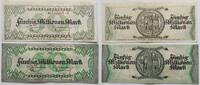 Kaiserslautern, Pfalz 2 x 50 Millionen Mark Stadt, Notgeld, Unterdruck graugrün und Unterdruck hellgrün -