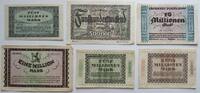 500.000 Mark-10 Millionen Mark 1923 Düsseldorf, Rheinprovinz 6 verschiedene Notgeldscheine, Landkreis, Stadt und Landesbank, Notgeld gebraucht-st...