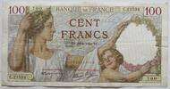 100 Francs 30.4.1941 Frankreich  kl. Nadeleinstiche, gebraucht
