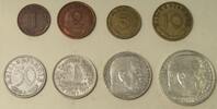 3. Reich, Third Reich 1, 2, 5, 10, 50 Reichspfennig, 1, 2, 5 Reichsmark Kursmünzsatz, alle mit Hakenkreuz außer 1 Reichsmark -