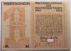 3. Reich, Third Reich 1 Reichsmark Winterhilfswerk, WHW, Wertschein, Fischbach -