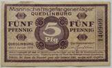 Quedlinburg am Harz, Provinz Sachsen 5 Pfennig Mannschaftsgefangenenlager, Notgeld, Lagergeld -