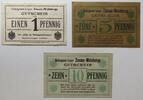 1, 5, 10 Pfennig o.D. Zossen-Weinberge, Brandenburg Gefangenen-Lager, Notgeld, Lagergeld unentwertet, leicht gebraucht-kassenfrisch