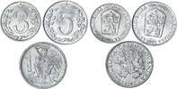 Tschechoslowakei 1 Krone , 3+5 Heller kleines Lot aus 3 Münzen -