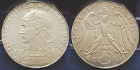 Deutschland /Weimar/ Probeprägung 3 Mark Probe 1926 D Weimar 3 Mark 1926 D Motivpr. in Silber,VS und RS neues Design, vz-st