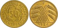 Deutschland / Weimar 50 Pfennig mit Zertifikat Weimar 50 Reichspfennig 1924F prägefrisch-stempelglanz außerordentlich selten