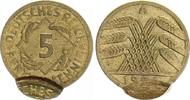 Deutschland / Weimar 5 Pfennig Wertseite Doppelschlag Weimar 5 Pfennig 1924 A Fehlprägung Wertseite 20 % Doppelschlag vz -
