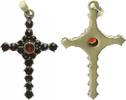 Kreuzanhänger Kreuz Mesing, vergoldet Messing, vergoldet, Granatsteine Anhänger 1,4g , 3 x 2 cm, zum Umhängen -