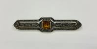 Silber Antikschmuck, Brosche mit gelben Stein, Silber, 4,77g, ca. 5cm groß -