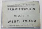 Deutschland/ Lager Sachsenhausen 1 RM Prämienschein Lager Sachsenhausen, 1 RM Prämienschein, Nr. 917858 -