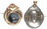 Brosche, Silber vergoldet, mit schwarzen Stein, 7,5g, ca. 5cm groß -