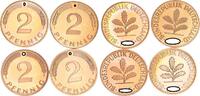 Deutschland 2 Pfennig 2 Pfennig 1975 D,F,G,J 4 Münzen komplett PP -