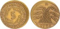Deutschland / Weimar 5 Pfennig Fehlprägung 5 Pfennig 1924 A Fehlprägung 10% dezentriert ohne Riffelrand -