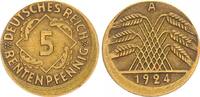 Deutschland / Weimar 5 Pfennig Fehlprägung 5 Pfennig 1924 A Fehlprägung 15-20% dezentriert ohne Riffelrand -