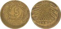 Deutschland / Weimar 5 Pfennig Fehlprägung 5 Pfennig 1924 E Fehlprägung 10% dezentriert ohne Riffelrand -