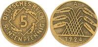 Deutschland / Weimar 5 Pfennig Fehlprägung 5 Pfennig 1924 A Fehlprägung 10% dezentriert ohne Riffelrand -