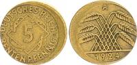 Deutschland / Weimar 5 Pfennig Fehlprägung 5 Pfennig 1924 A Fehlprägung 10% dezentriert ohne Riffelrand -