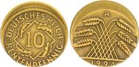 Deutschland / WEIMAR 10 Pfennig Weimar, 10 Pfennig 1924 A, Fehlprägung: 15% dezentriert, ohne Riffelrand -