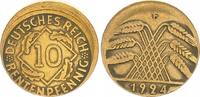 Deutschland / WEIMAR 10 Pfennig Weimar, 10 Pfennig 1924 F, Fehlprägung: 15% dezentriert, ohne Riffelrand -