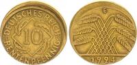 Deutschland / WEIMAR 10 Pfennig Weimar, 10 Pfennig 1924 E, Fehlprägung: 15% dezentriert, ohne Riffelrand -
