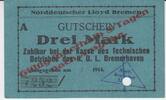 Deutschland 3 Mark Gutschein 3 Mark Gutschein des Technischen Betriebs des N.D.L. Bremerhaven -