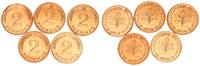 Deutschland 5 x 2 Pfennig BRD 5 x 2 Pfennig 1950 J prfr. * -