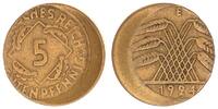 Deutschland - Weimarer Republik 5 Pfennig Fehlprägung Weimar 5 Rentenpfennig 1924 E Fehlprägung: 20 % dezentriert, ohne Riffelrand -