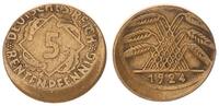 Deutschland - Weimarer Republik 5 Pfennig Fehlprägung Weimar 5 Rentenpfennig 1924 D Fehlprägung: 10-15 % dezentriert, ohne Riffelrand -