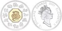 Kanada 15 Dollar, Jahr der Schlange Kanada 15 Dollar, Jahr der Schlange 2001 PP, teilvergoldet, 34g 925er Silber -