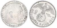 Drittes Reich - Deutschland 3. Reich 2 Reichsmark Drittes Reich 2 Mark Hindenburg 1938 E mit ca 30° Stempeldrehung nach rechts* -
